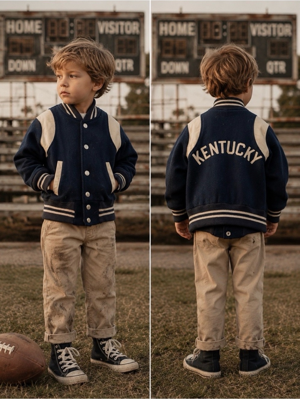 Vintage 50s Toddler Kentucky Letterman Jacket Wool Leather Lined Snap Pockets 3